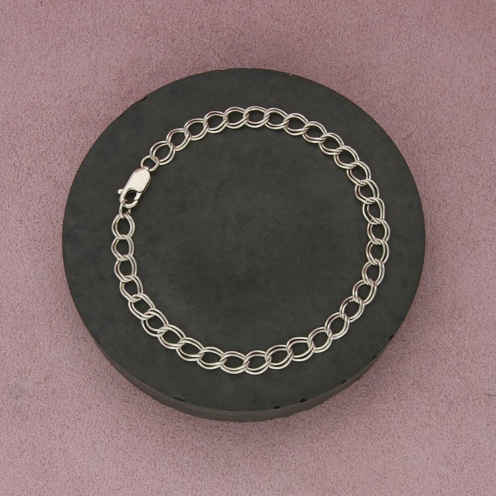 sterling silver 7mm double curb charm chain bracelet size 8.5in
